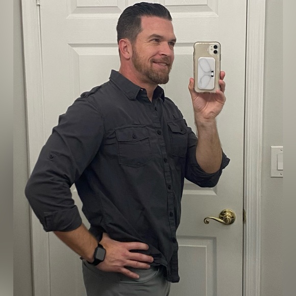 Gray PINSTRIPE Long Sleeve Black Charcoal Collared Button-Down Night Life Shirt - Picture 3 of 13